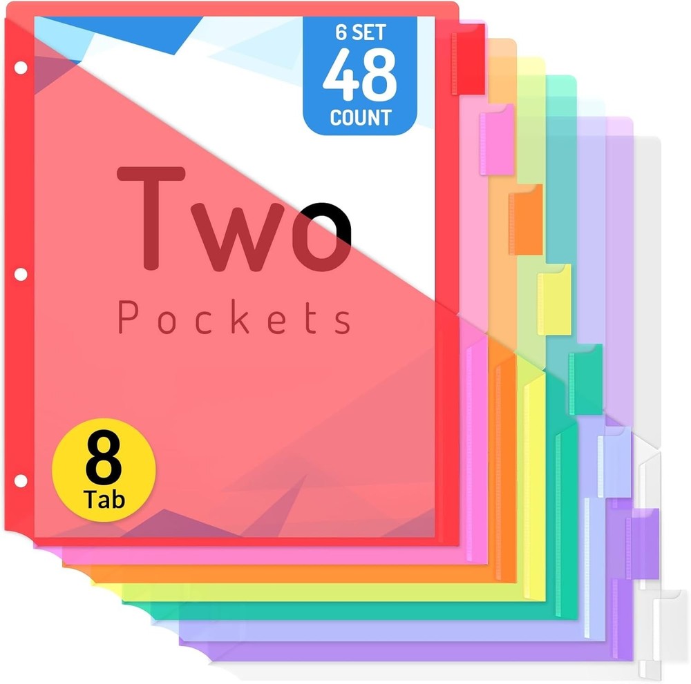 Multicolor 2-Pocket Binder Dividers, 48 Count