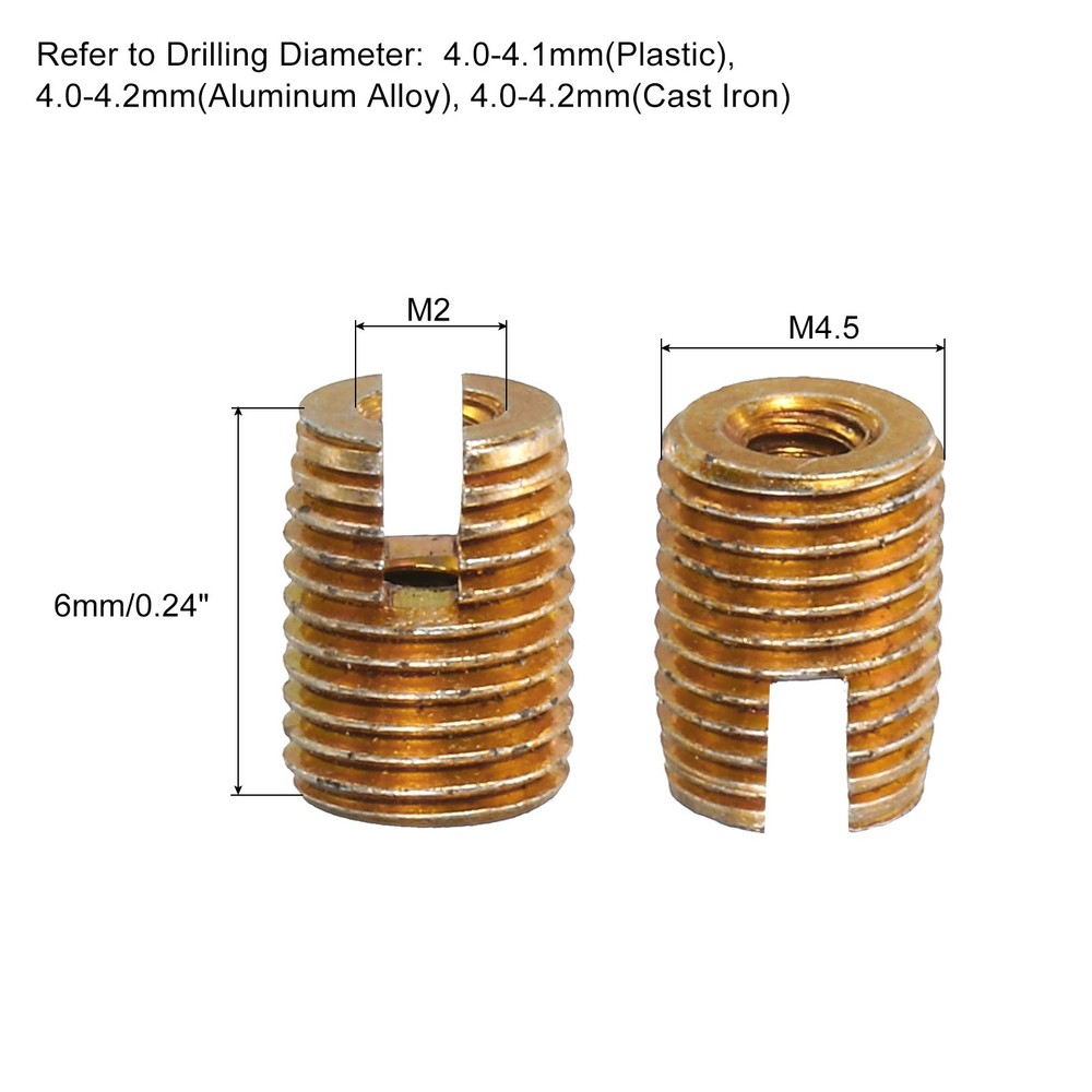 Self Tapping Threaded Inserts, 15pcs Inner M2 M4.5x6 Carbon Steel Nuts