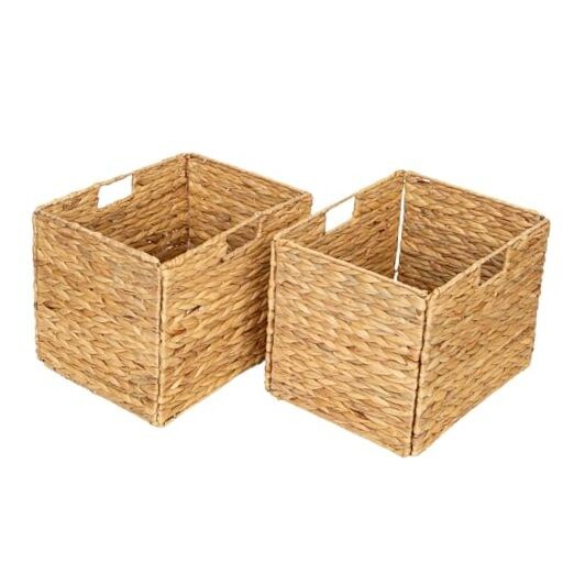 Storage Baskets，Wicker Baskets,Hyacinth Basket For Shelf,Folding 2 Packs