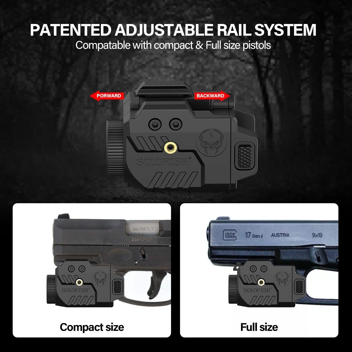 SOLOFISH 600 Lumen Flashlight & Green Laser Sight Pistol Handgun Picatinny Rail