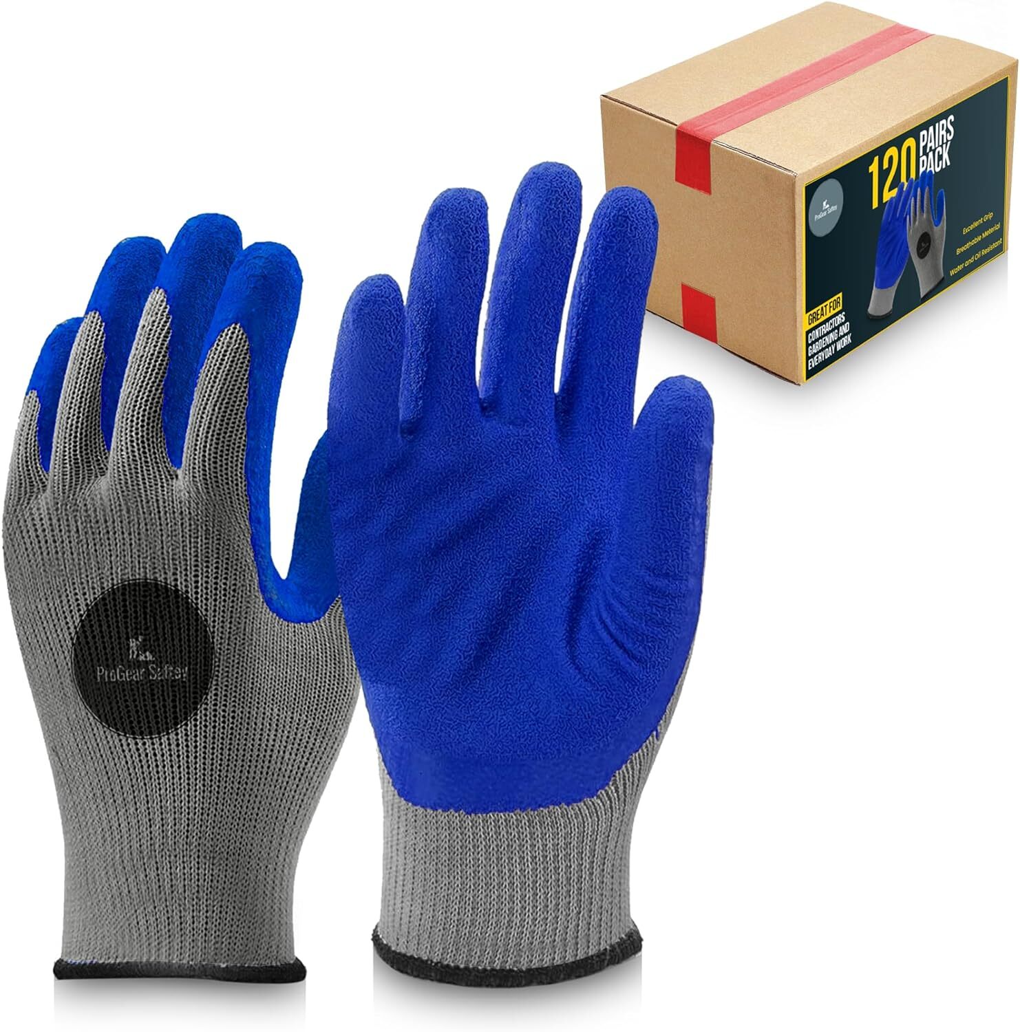 120 Pairs, Blue Latex Coated, Work Gloves, Textured Grip Gloves for Men/Women