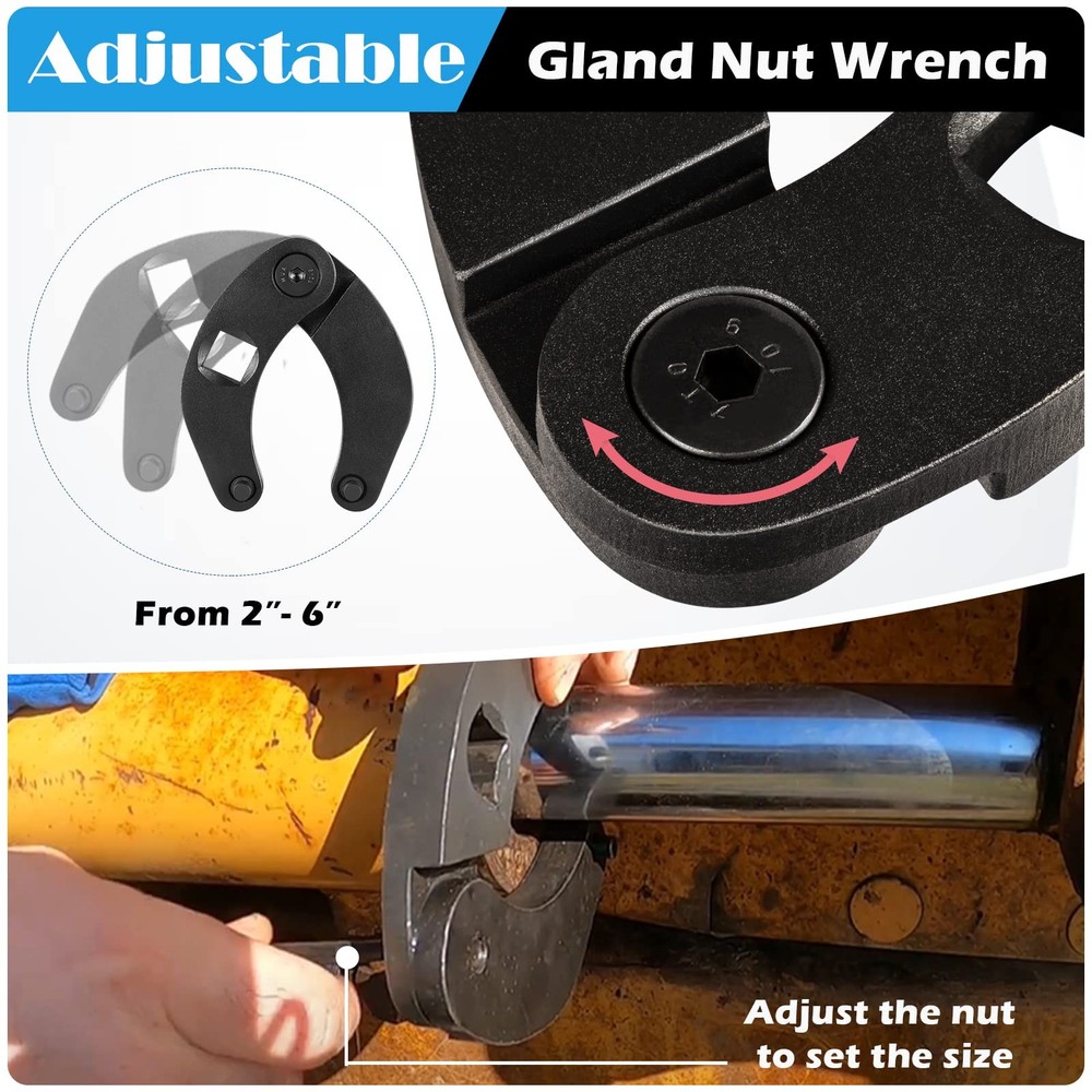 Gland Nut Wrench Adjustable Spanner Tool 2-6 Inch Hydraulic Cylinder Tool