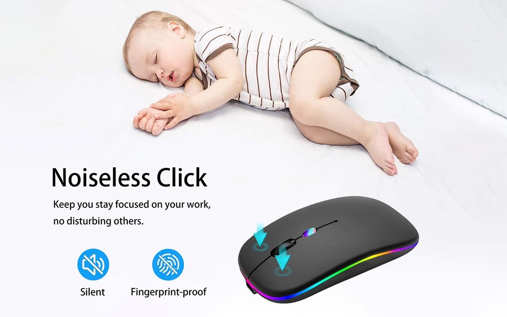 Wireless Bluetooth Mouse Rechargeable Laptop Mice with LED Use Portable