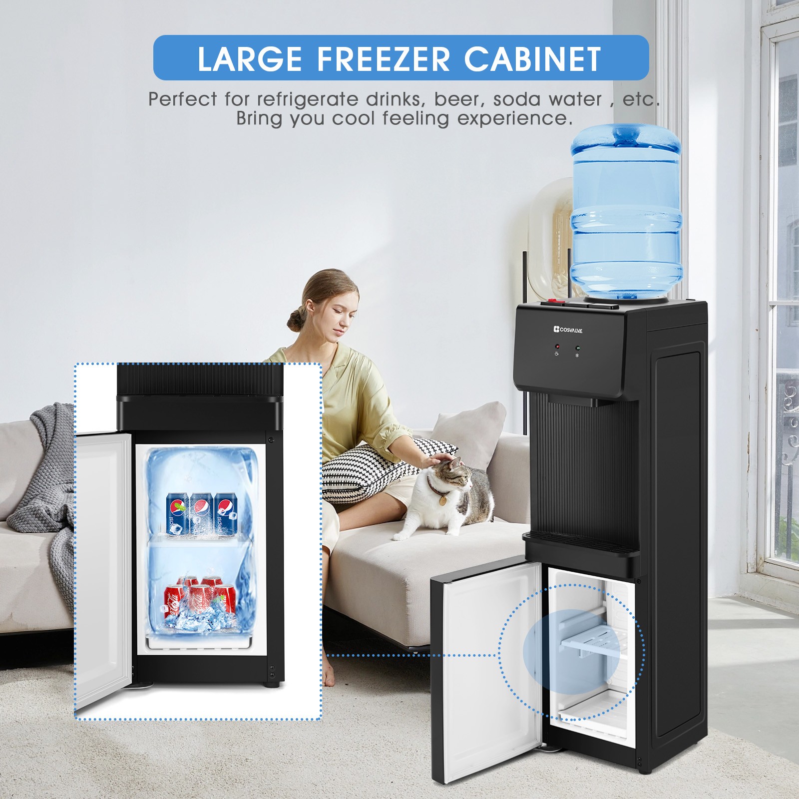 New Top Loading Hot/Cold Water Cooler Dispenser Compressor with Freezer Cabinet