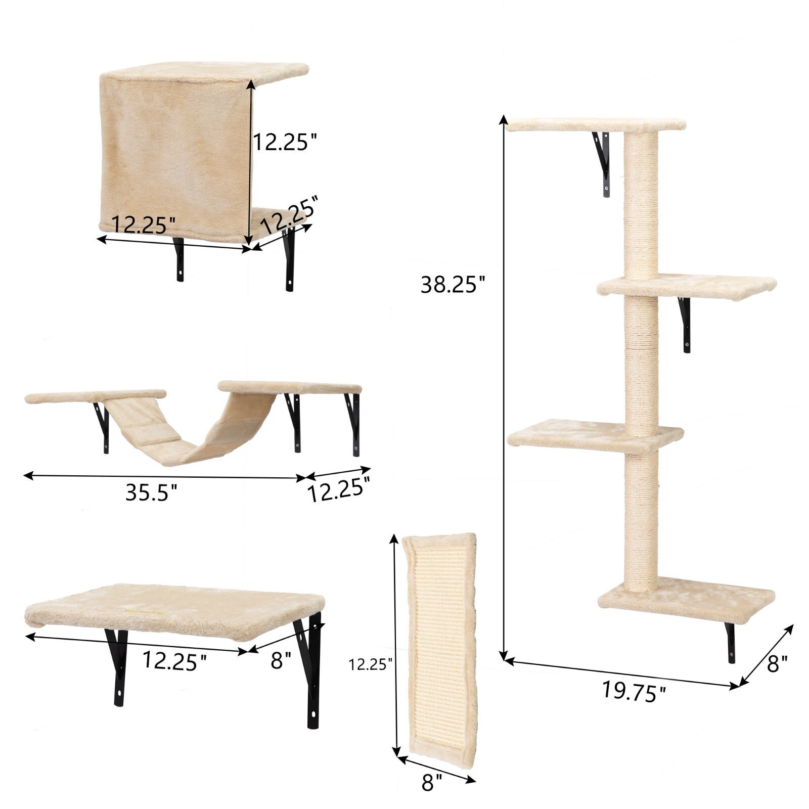 COZIWOW 5 Pcs Wall-Mounted Cat Climber Set Wood Indoor Cat Furniture Cat Shelves