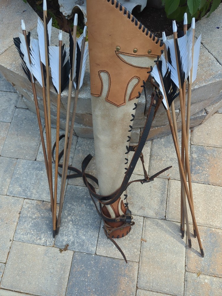 Leather Arrow Carrier With 11 Arrows.