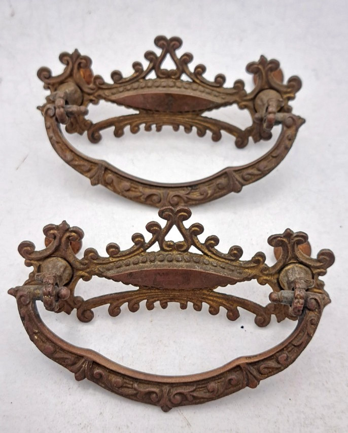 Antique Handles Hardware Furniture Vintage Drawer Pulls Old Brass Pair