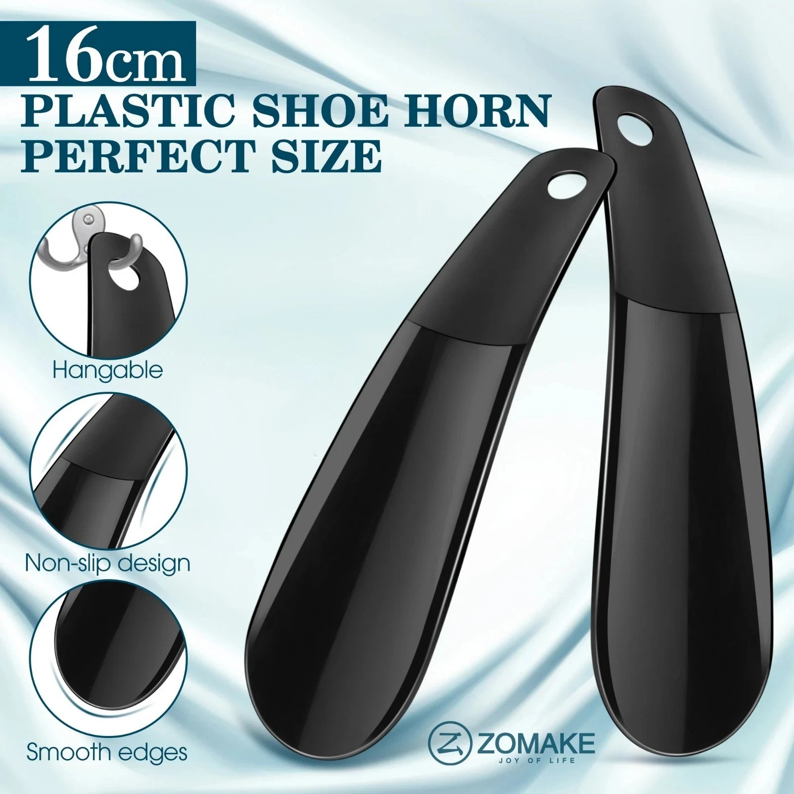 2x Black Plastic Shoe String Shoe Horn Lightweight Prevent Damage