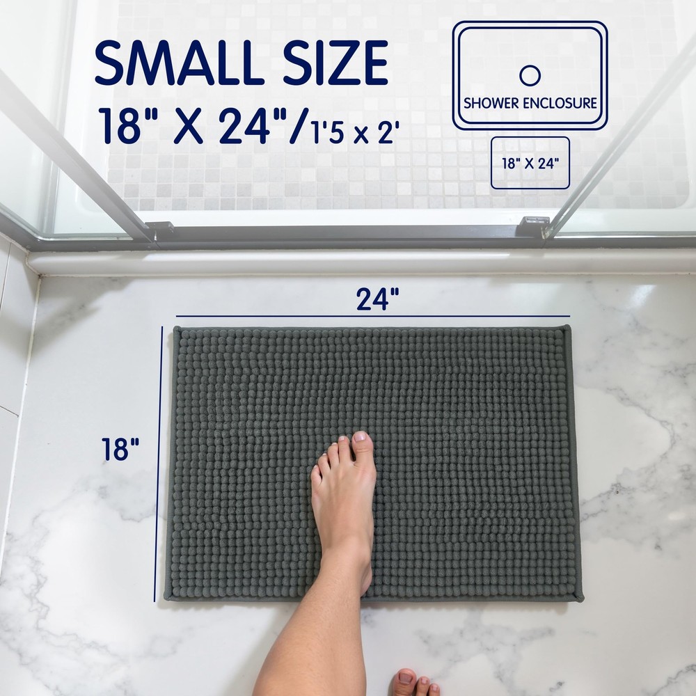 SUBRTEX Bathroom Rugs Chenille Bath Rug Soft 1'4" x 2' (Rectangular), Grey