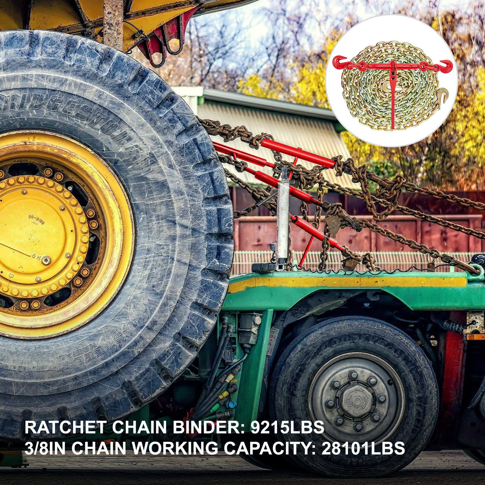 VEVOR Ratchet Load Binder Chain and Binder Kit 3/8"-1/2", 10' Chains Hauling