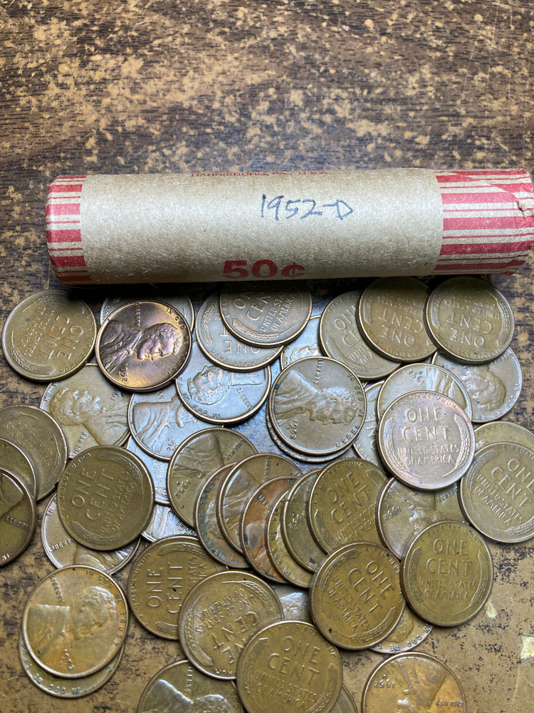 1952-D LINCOLN WHEAT CENT PENNY ROLL, nice condition
