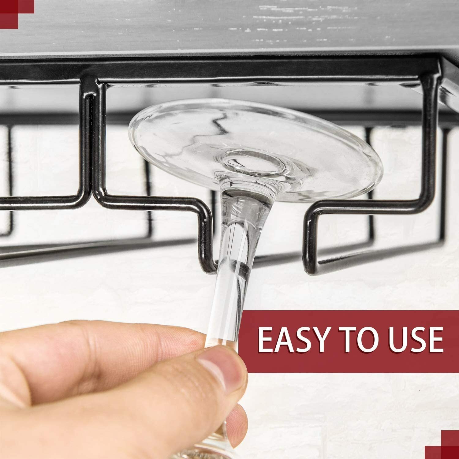 3 Rows Under Cabinet Stemware Wine Glass Holder Glasses for Bar Kitchen Black