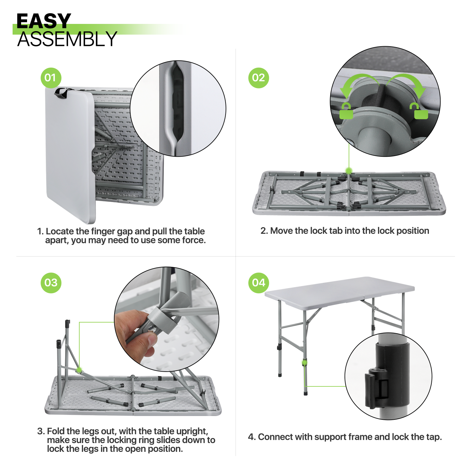 4ft Grey Portable Folding Home Plastic Table Adjustable Foot Camping Picnic Desk