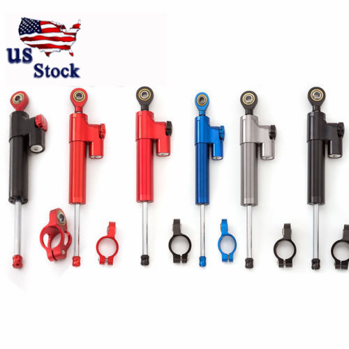 FXCNC CNC Adjustable Steering Damper Stabilizer Universal Motorcycle Silver&Red