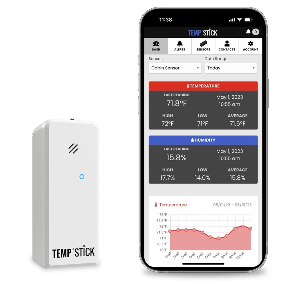 Temp Stick Remote WiFi Temperature & Humidity Sensor. No Subscription. 24/7 M...