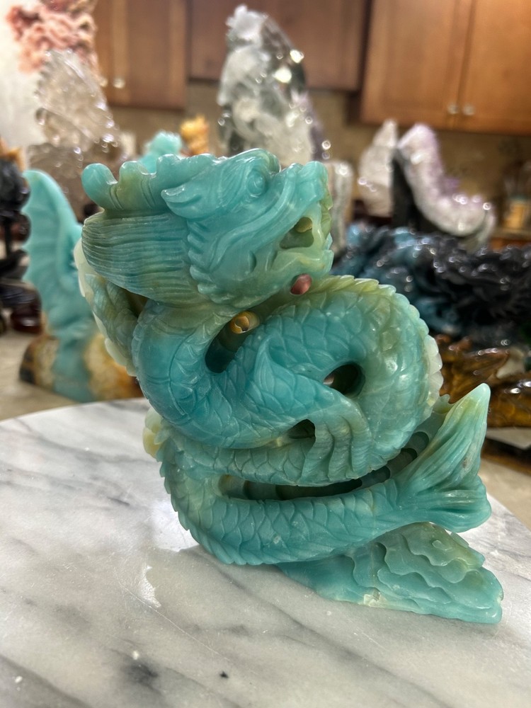 Blue Amazonite Dragon hand carved