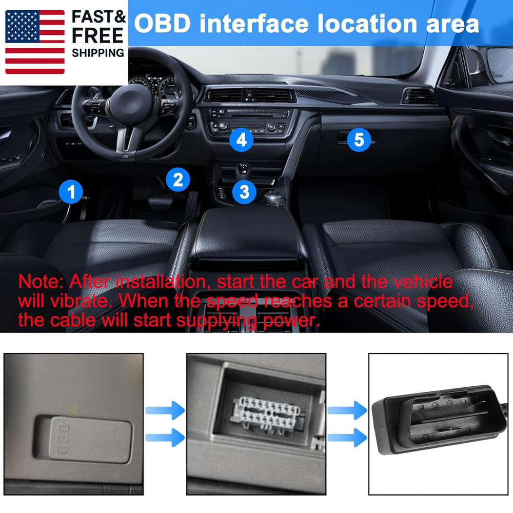 OBD Power Cable for Dash Camera Type C OBD2 Power Cable Adapter Hardwire Charge