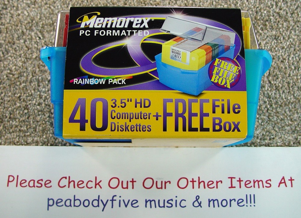 MEMOREX PC Formatted 3.5" HD Computer Colored Diskette + File Box 40 Pack NEW †
