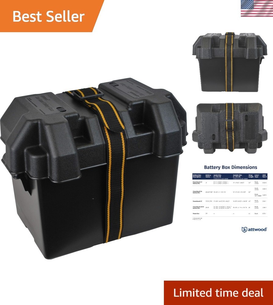 Heavy-Duty Marine Battery Box for Group 24 - Includes Strap & Mounting Hardware