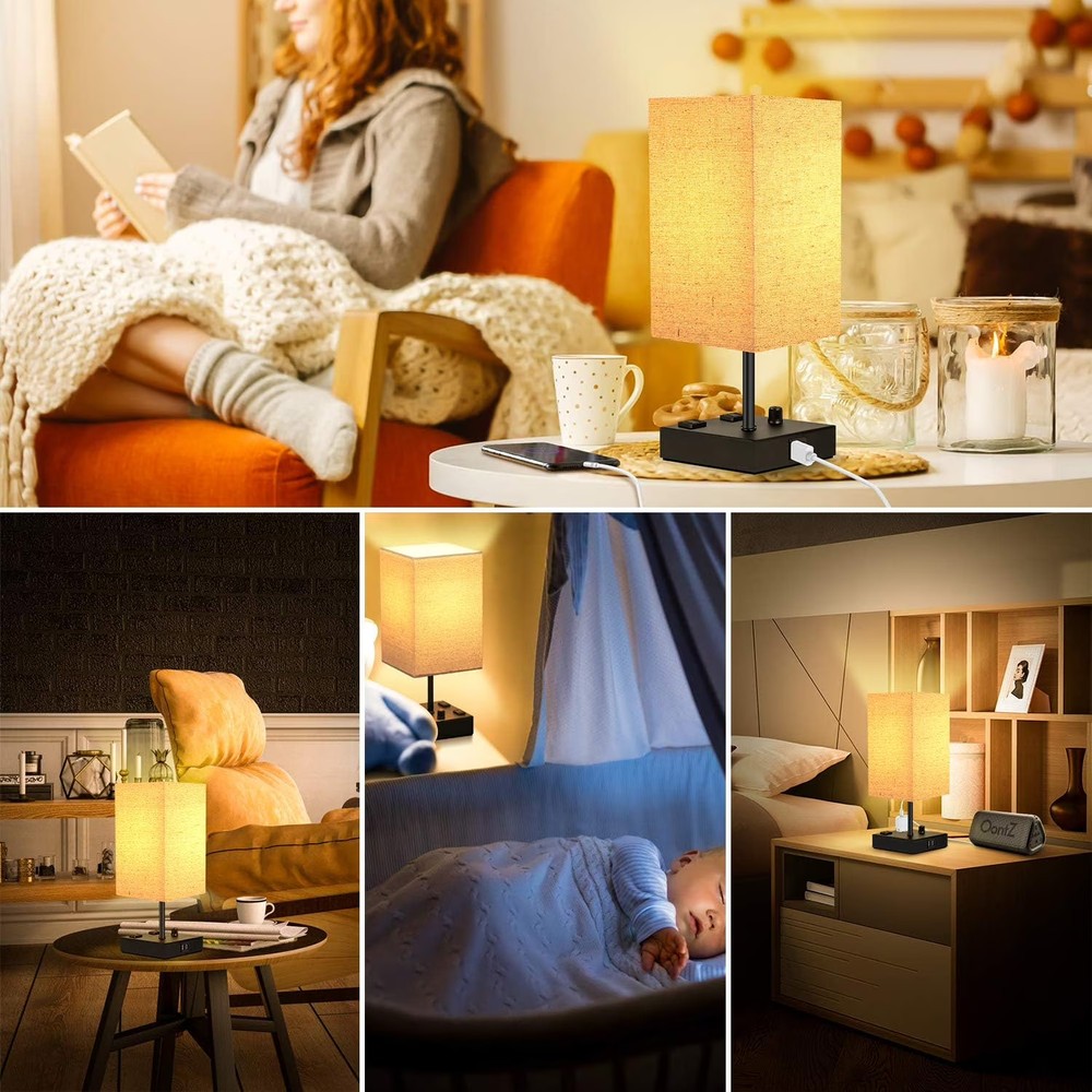 Nordic Hygge Fully Dimmable USB Bedside Table Lamp, 2 Pack
