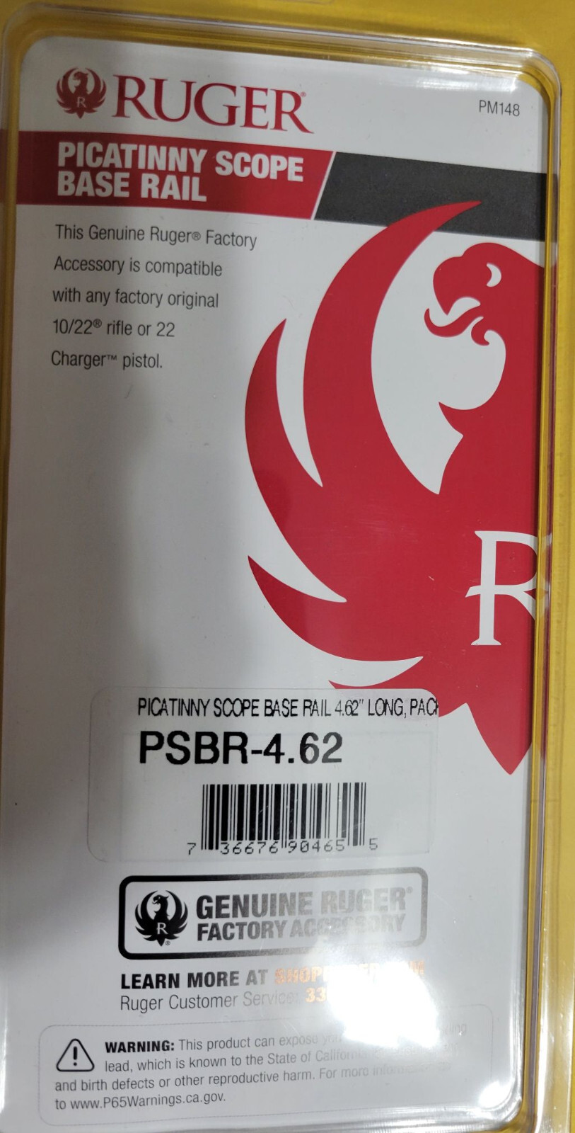 Ruger 10/22, .22 Charger Picatinny Scope Base Rail 4.62" #90465 - FACTORY NEW