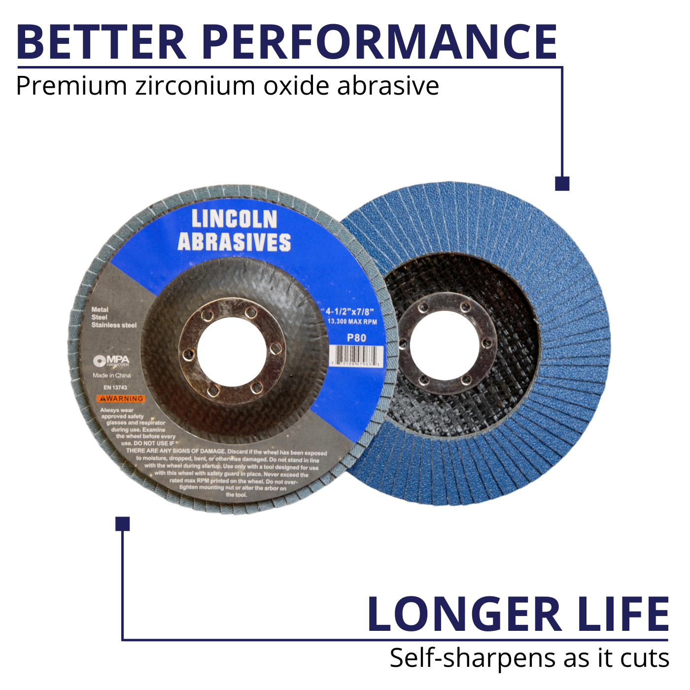 100 Pack Flap Discs 80 Grit 4.5" x 7/8" Grinding Sanding Wheels Disc Zirconia