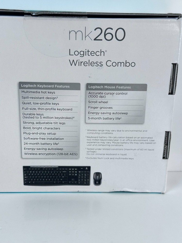 Logitech MK260 Wireless Keyboard Mouse Combo Black USB Receiver Open Box