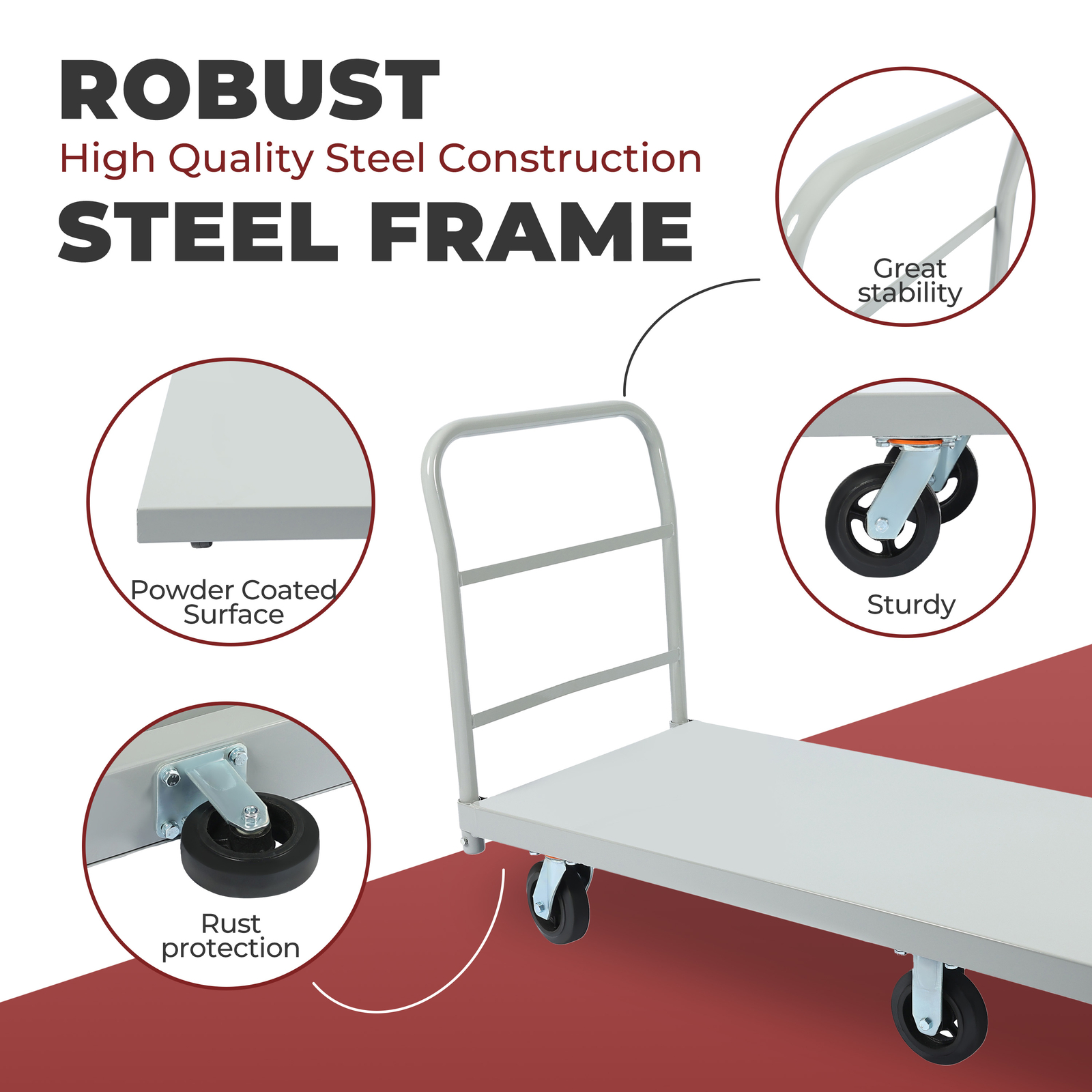 Platform Hand Truck 2000lb Capacity Steel Heavy Duty Flat Dolly Cart W/ Wheels