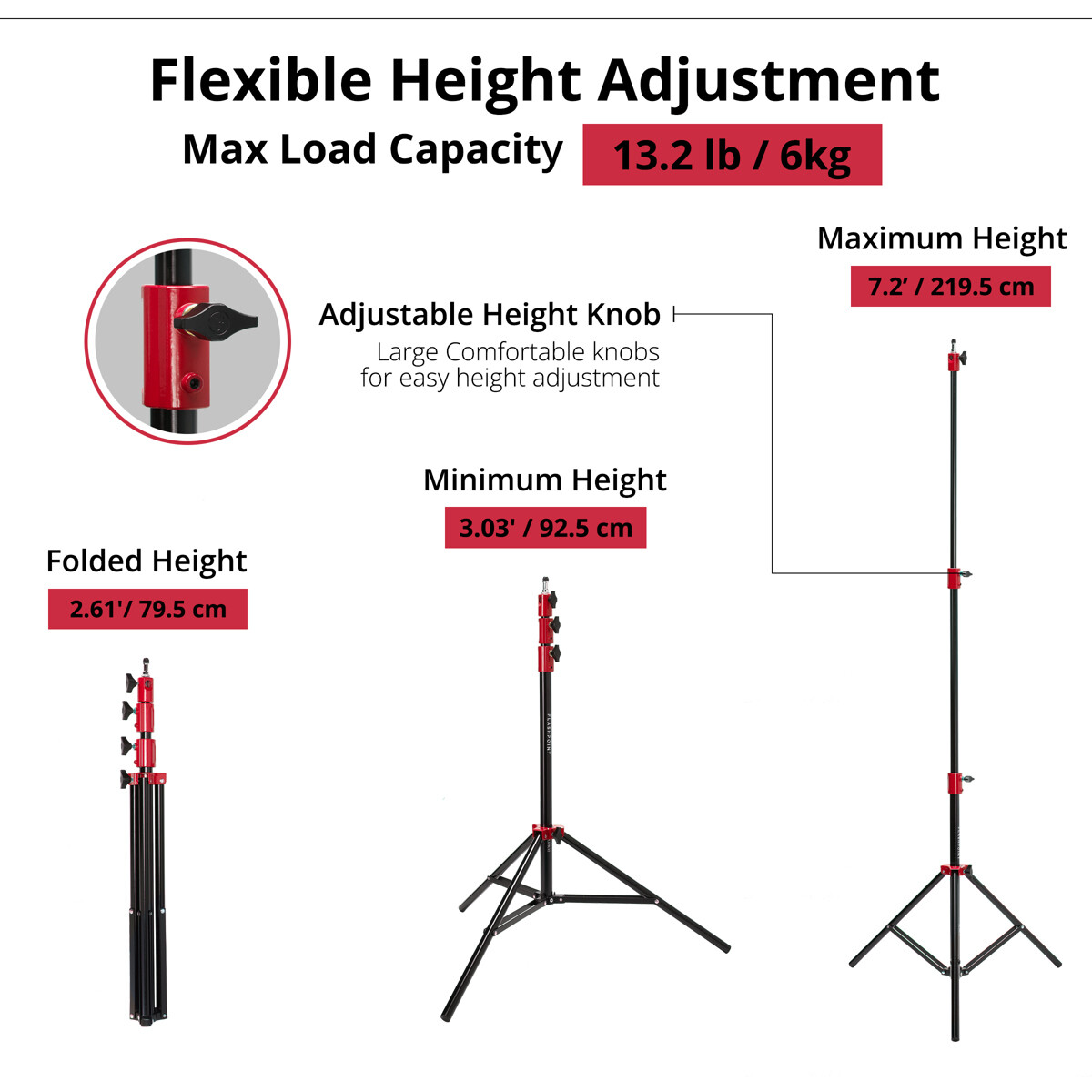 Flashpoint Pro Air-Cushioned Heavy-Duty Light Stand (Red, 7.2') #FP-S-7-RD-V2
