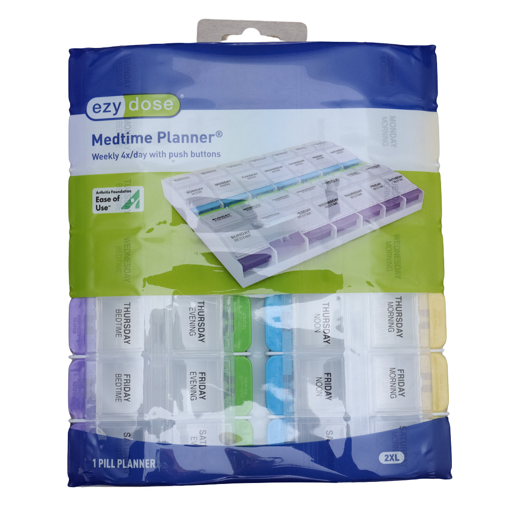 Ezy Dose Medtime Planner Weekly 4x/day with Push Buttons w/ Easy Open