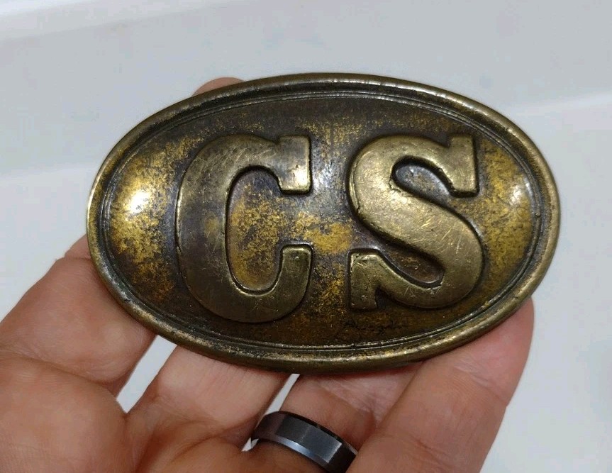 Civil War CS Confederate Belt Buckle Reproduction Solid Brass, Great patina