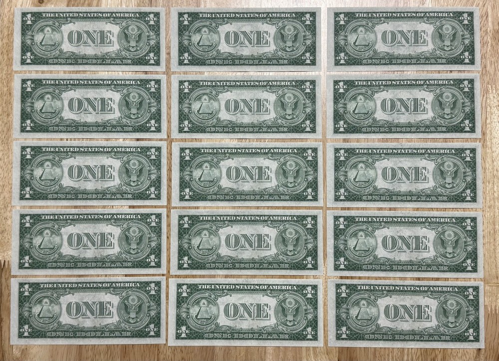 1935-E $1 Dollar Bill Silver Certificate Note 15 Pc Sequential 635I
