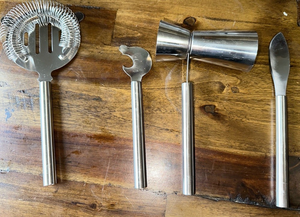 Stainless Steel Bar Tool Set Shaker Strainer Jigger Muddler Bartender Kit