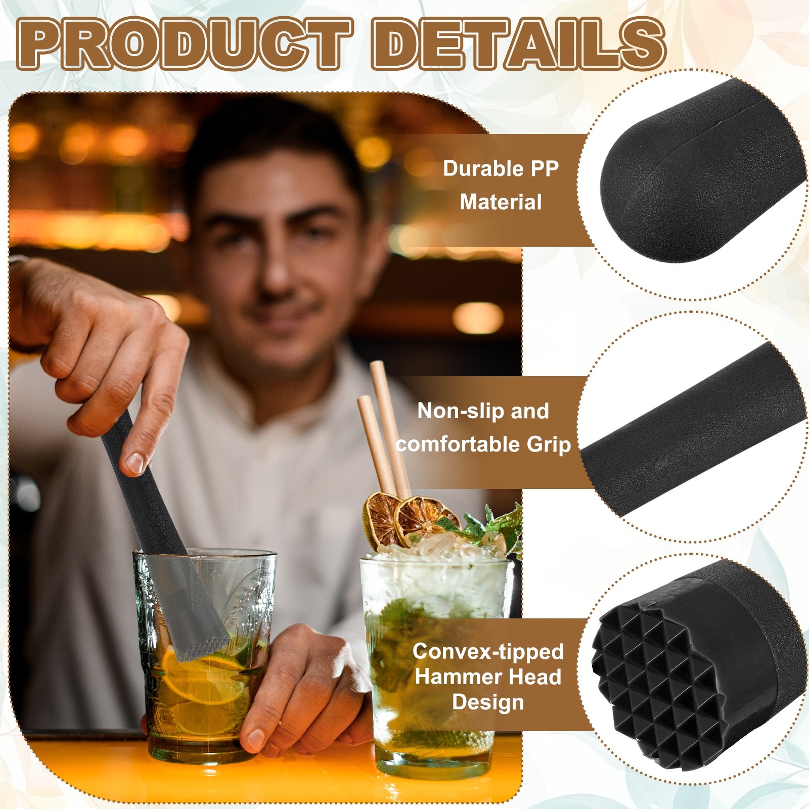 8 Pcs Cocktail Muddler, 10 Inch PP Drink Muddler, Black (Thick)