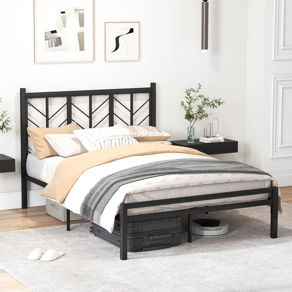 Full Size Platform Bed w/ Headboard 11.5" Under Bed Storage Easy Assembly