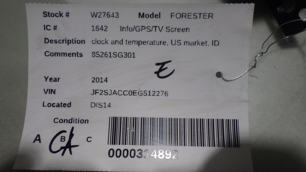 14 SUBARU FORESTER Info Screen 85261SG301