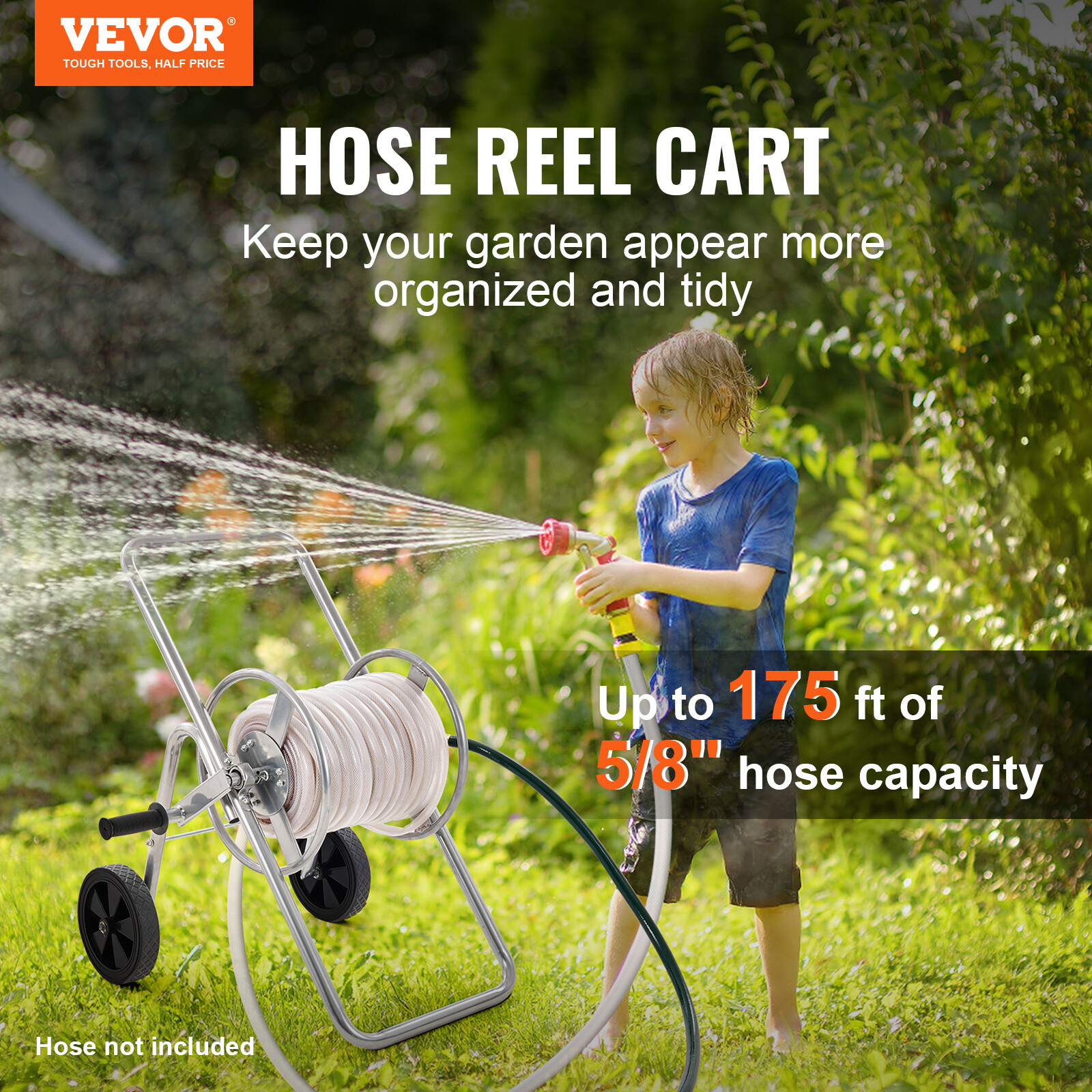 VEVOR Hose Reel Cart 175ft. Heavy Duty Garden Water Yard Planting w/ Wheels