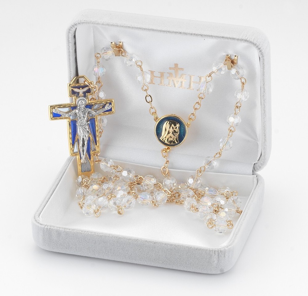 6mm Round Crystal Bead Gold Plated Bead Rosary   US Made, Gift Box