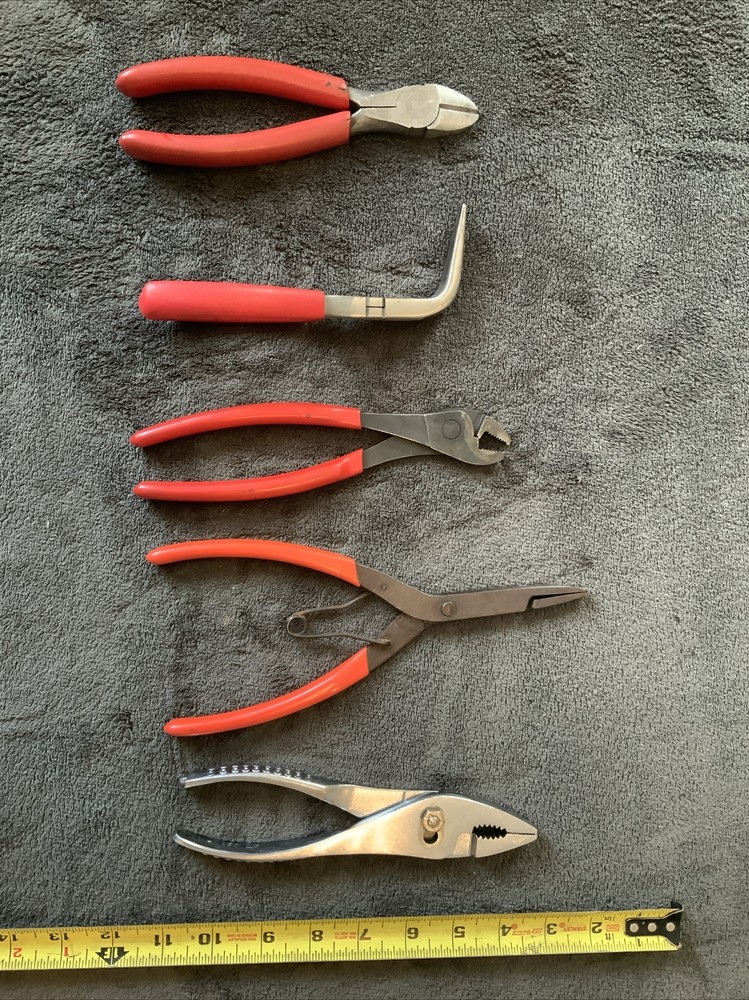 Snap On 5pc Pliers Set, See Pics…mixed Styles, Used…all Work