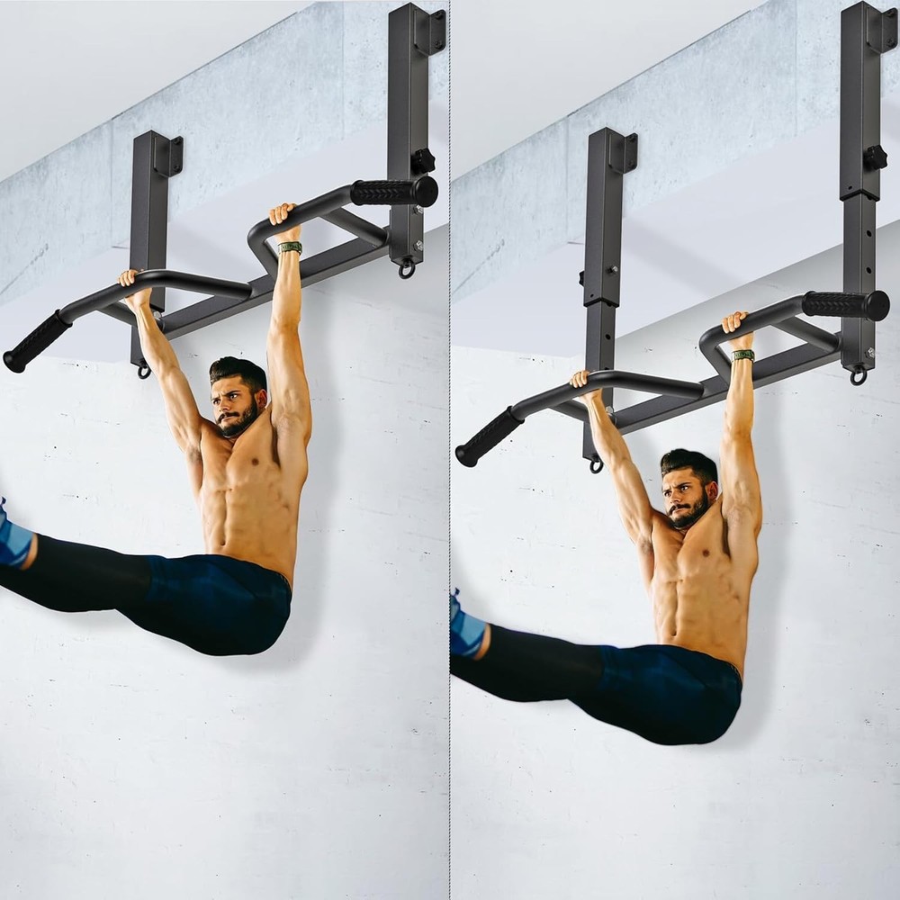 SELEWARE Adjustable Joist-Mounted Pull Up Bar - Multifunctional Chin Up Bar with