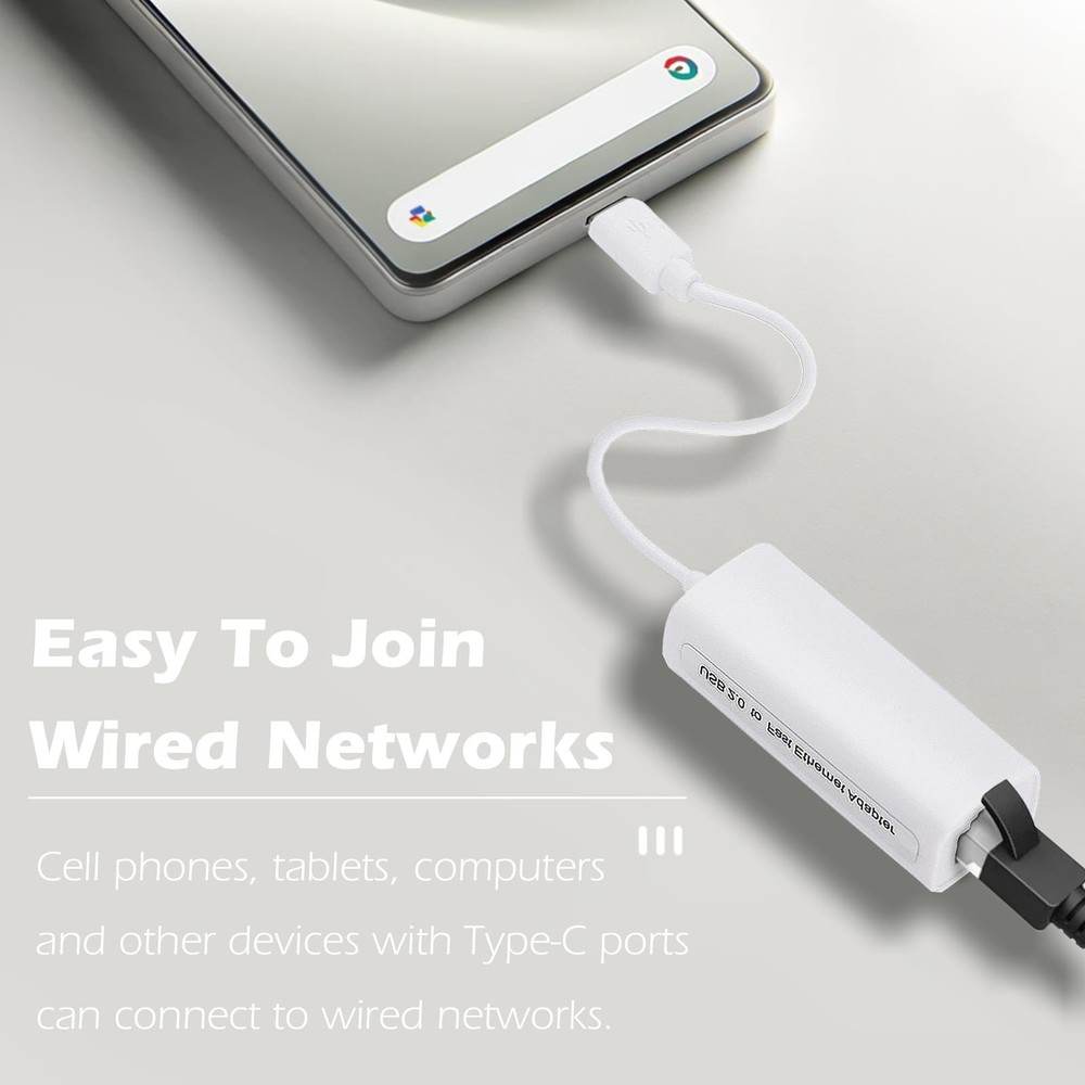 USB-C to Ethernet Adapter, High-Speed Network for Type-C Devices, White