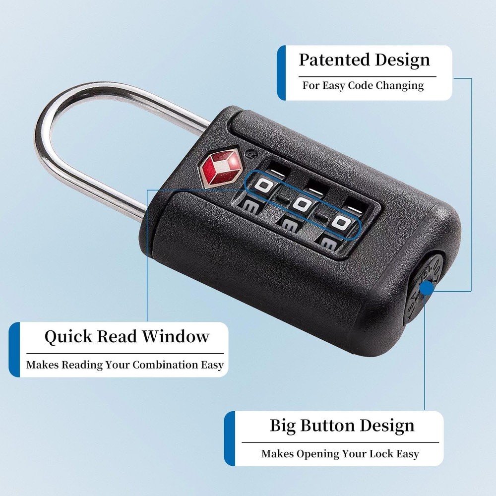 TSA Approved Luggage Locks - Combo Locks with Code (Black) Black
