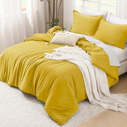 Comforter Set Size, 3 Pieces Lightweight Solid Bedding Queen Mustard Yellow