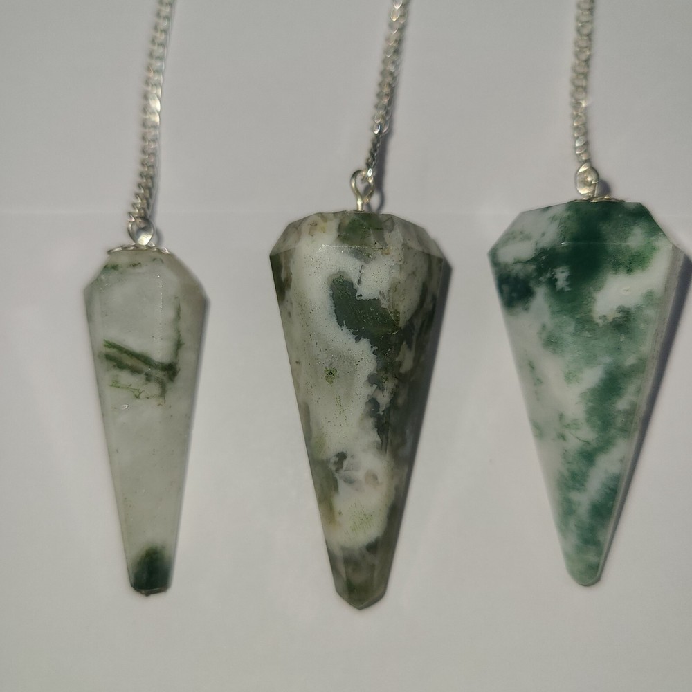 Tree Agate Faceted Cone Crystal Dowsing Pendulum Divination Tool