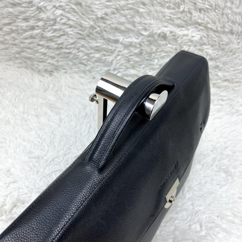 Longchamp All Leather Briefcase Logo Embossed Authentic