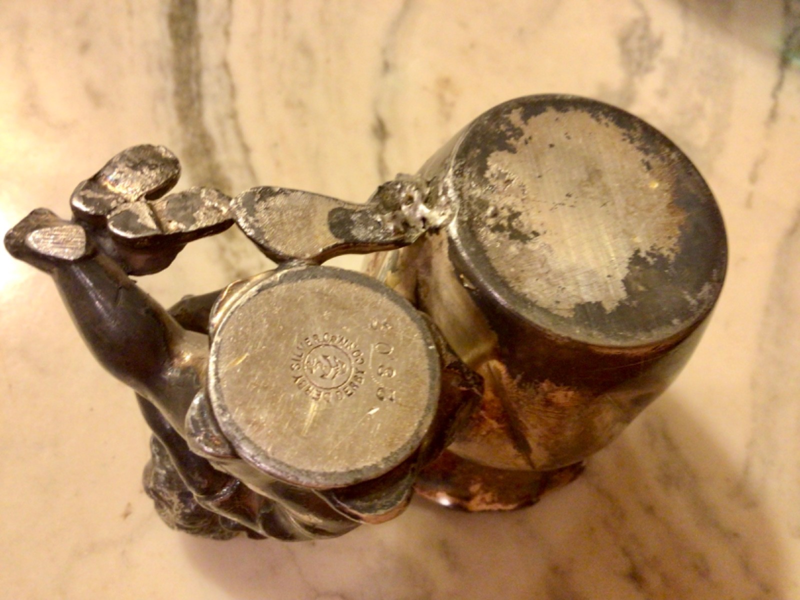 Antique DERBY SILVER Co Quadruple Plate Figural Cherub Toothpick/Match Holder