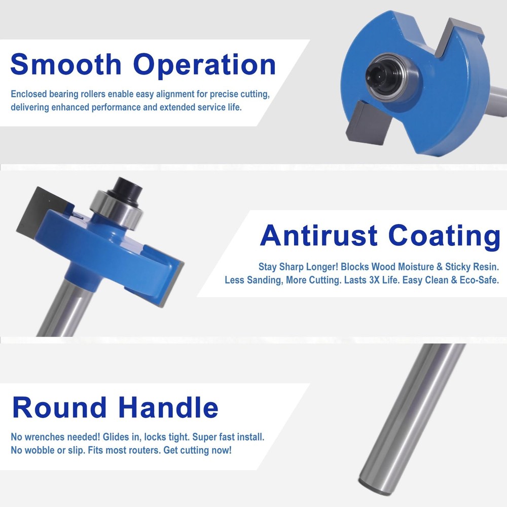 Rabbet Router Bits Set 4Pcs 1/4 Shank with Interchangeable Bearings
