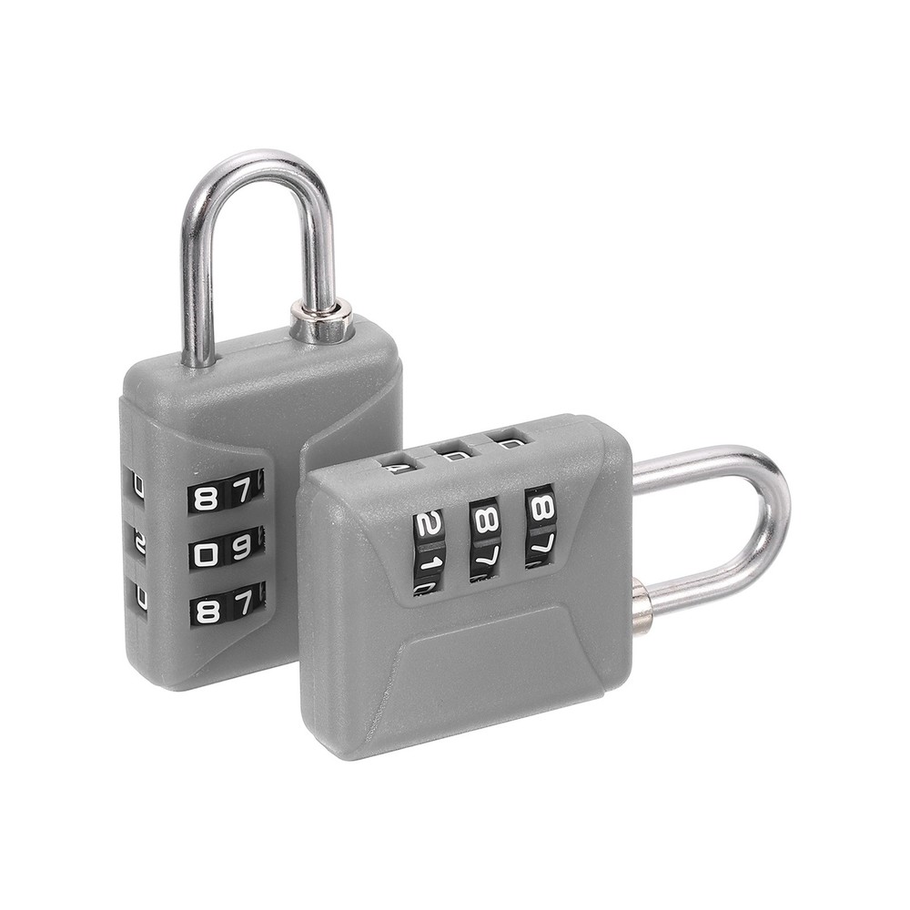 2pcs Resettable 3 Digit Plastic Combination Padlock, Gray (60 x 32mm)