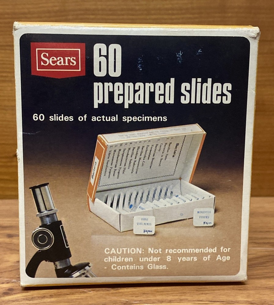 Vintage Sears & Robuck 60 (59) Prepared Educational Specimens Slides  Microscope