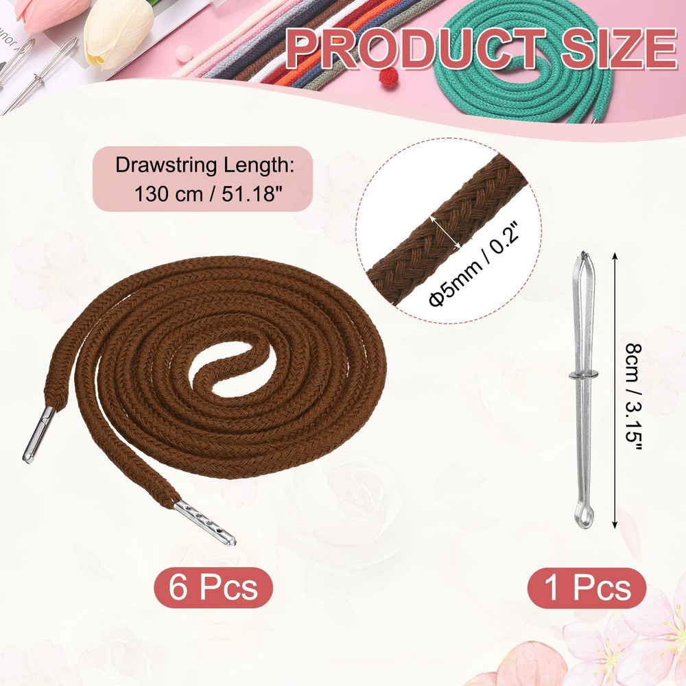 6 Pcs Hoodie Strings Drawstring Cords with Easy Threader (Brown)